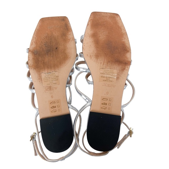 J. Crew Capri Strappy Sandals Metallic Silver Leather Size 9 - Picture 9 of 15